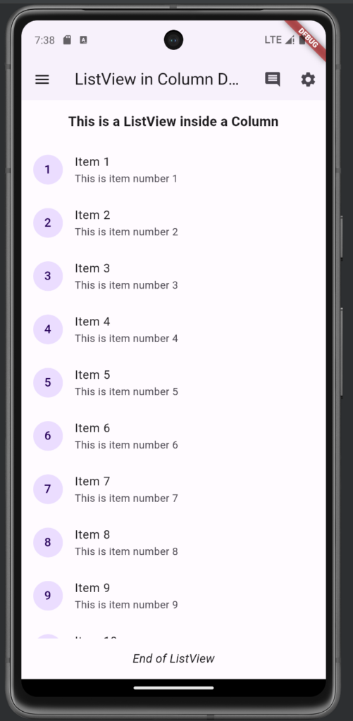 flutter : create a listview inside column